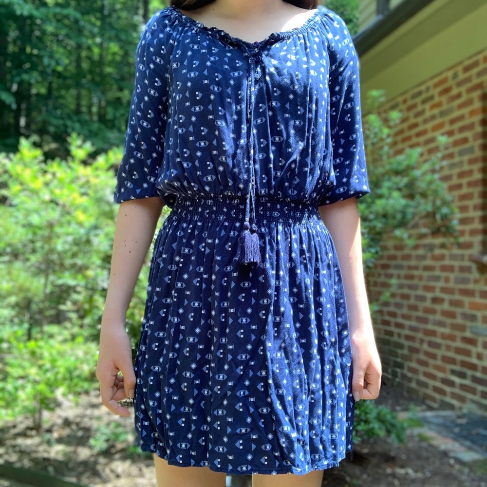 Girls Blue Patterned Dress